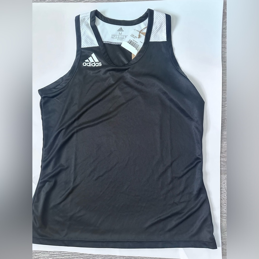 adidas Black Tank Top with White Mesh Panels
